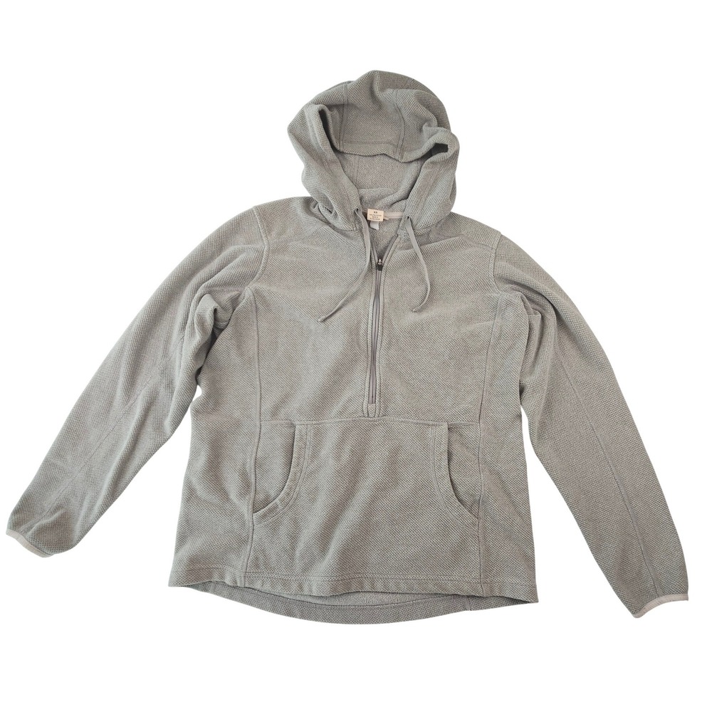 Duluth Trading Co Womens XS Gray Waffle Knit Fleece Quarter Zip Hoodie Pullover